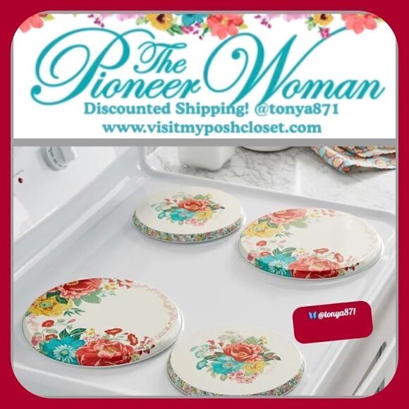 🦋 New Pioneer Woman Fancy Flourish Set of 4 Coordinating Range Covers - Picture 1 of 7